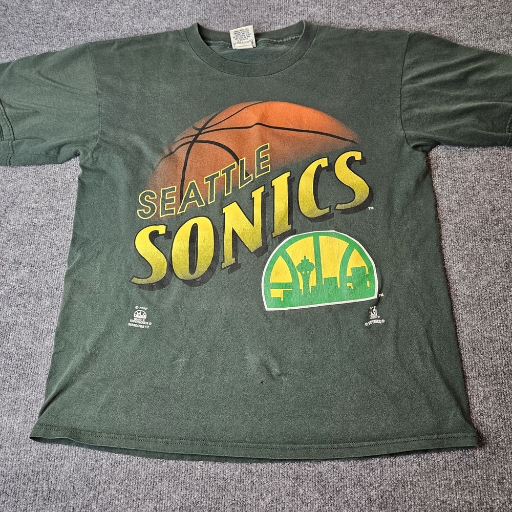 Vintage Seattle Supersonics Tshirt By Nutmeg Mills 1994 Size XL Green Worn Fade